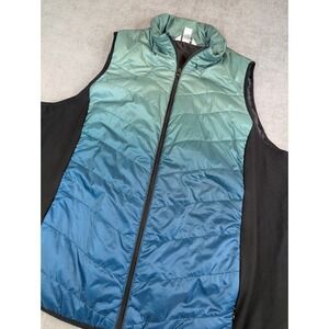 CJ Banks Vest Womens 2X Blue Green Ombre Quilted Puffer Full Zip Pockets Hybrid